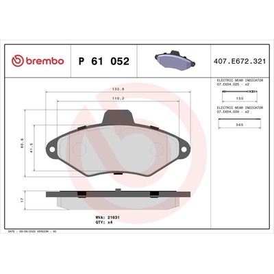 BREMBO Sada brzdových platničiek P61 052