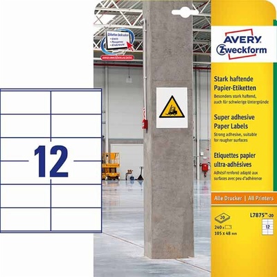 Avery Zweckform L7875-20 Super lepivé etikety 105x48mm 240 ks bílá