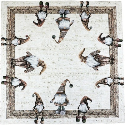 Mondo Vianočný gobelínový obrus Béžoví škriatkovia 90x90 cm Chenille IT05 Béžová 90x90 cm