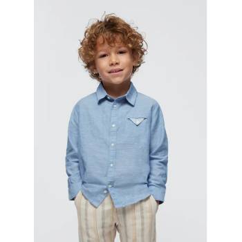 Image 1 of MAYORAL Риза дълъг ръкав лен suiting в морско синьо за мини момче Mayoral