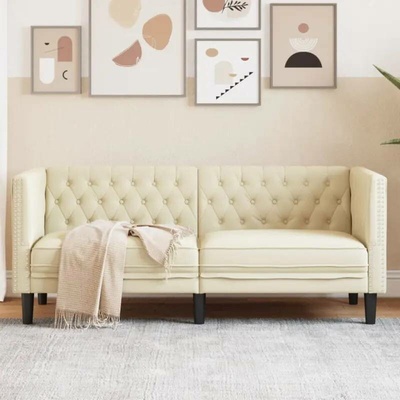 vidaXL Pohovka Chesterfield 2místná krémová umělá kůže 11461.372660
