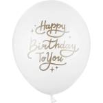 PartyDeco Латексов балон - бял Happy Birthday To You