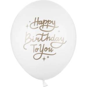 PartyDeco Латексов балон - бял Happy Birthday To You