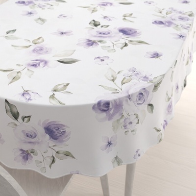Biante Teflónový oválny obrus TF-024 Fialové ruže na bielom 120x160cm