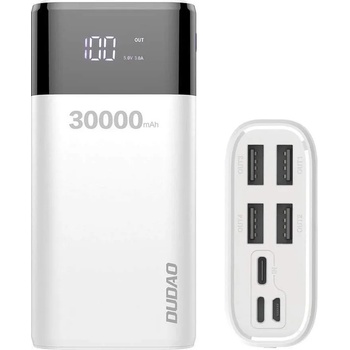 Dudao K8Max Power Bank With LCD 30000 mAh 4A - външна батерия с четери USB-A и технология за бързо зареждане (бял)