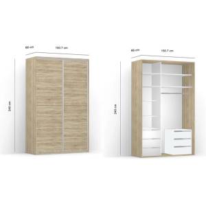 BRW Гардероб FLEX 151 см / 66 см / 240 см дъб сонома с плъзгащи врати (42/150.7-66-240/dub-sonoma/flex/brw)