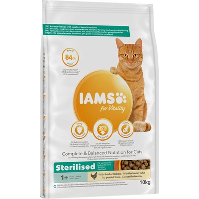 Iams 10% намаление! 10 кг IAMS for Vitality суха храна за котки на специална цена! - Cat Adult Sterilised с пиле
