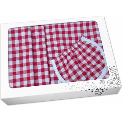 Povlečení Plus Dárkové balení Kanafas kostka červená/bílá zástěra + chňapka + utěrka