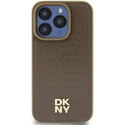 DKNY Кейс DKNY Leather Pattern Metal Logo MagSafe за iPhone 15 / 14 / 13, кафяв (3666339261795)