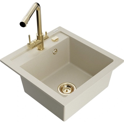 Mexen Vito гранитна мивка с 1 корито с кухненски смесител Duero, бежова (6503-69-671600-50)