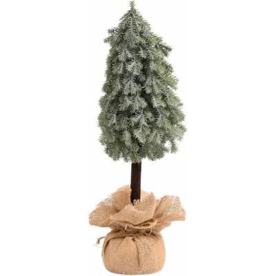 Stromček na pníku zelený poprašený v jute 55 cm
