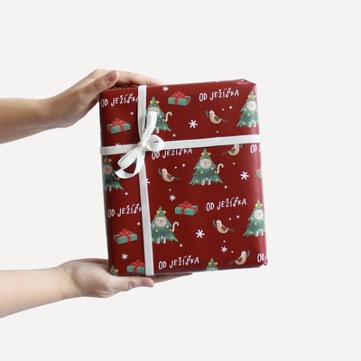 Bella Rose Balicí papír Šťastné a Veselé s kočkou – 5 m, červená barva, papír – Zboží Dáma