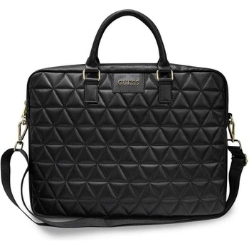 GUESS Quilted Laptop Bag - луксозна дизайнерска чанта с дръжки и презрамка за преносими компютри до 15 инча (черна)