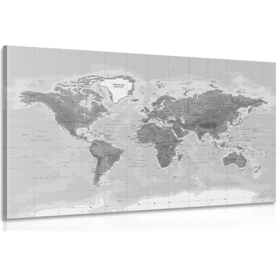 Obraz nádherná čiernobiela mapa sveta