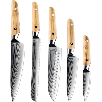 HARAHU Комплект кухненски ножове дамаск au-38064 - Кафяв kp38064 (au-38064)