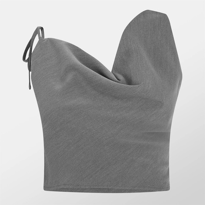 Missy Empire Asymmetric Cowl Neck Top Womens - Grey