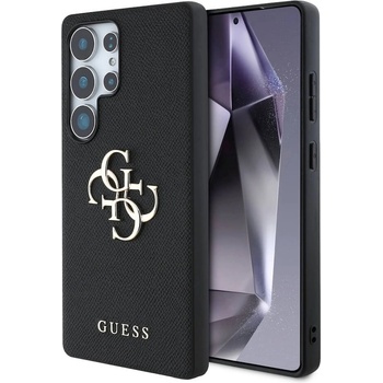 GUESS PU Grained 4G Metal Logo Leather Hard Case - дизайнерски кожен кейс за Samsung Galaxy S25 Ultra (черен)