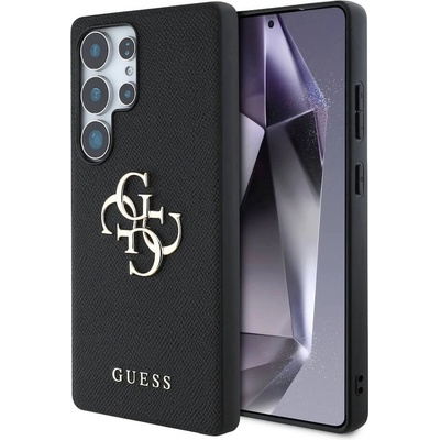 GUESS PU Grained 4G Metal Logo Leather Hard Case - дизайнерски кожен кейс за Samsung Galaxy S25 Ultra (черен)