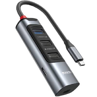 HB24 5в1 хъб - Mini Display Port / USB-C / 3x USB-A към USB-C - сив (87204)