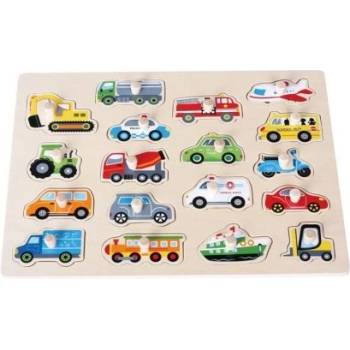 Lelin - Голям дървен пъзел с дръжки - Превозни средства (L20075)