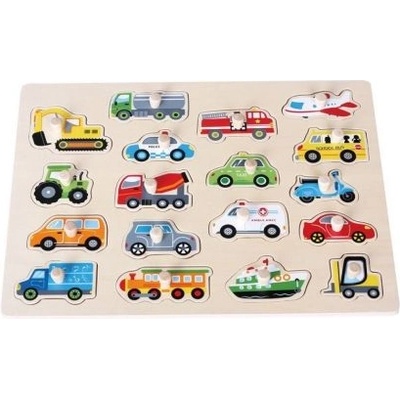 Lelin - Голям дървен пъзел с дръжки - Превозни средства (L20075)