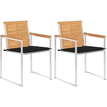 vidaXL Градински столове с възглавници, 2 бр, тик масив и стомана (3061522)