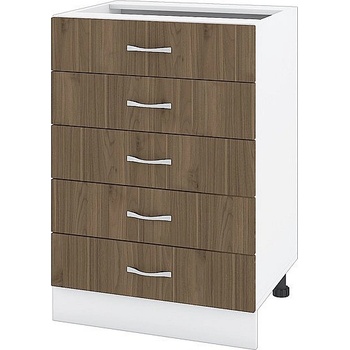 ИРИМ Долен шкаф с пет чекмеджета Сити БО-29 бяло гладко / орех адмирал 60 см