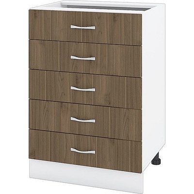 ИРИМ Долен шкаф с пет чекмеджета Сити БО-29 бяло гладко / орех адмирал 60 см