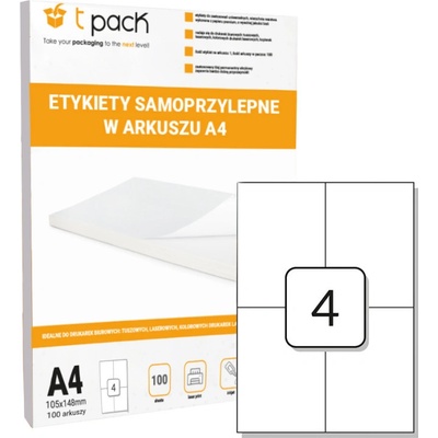 T-Pack ETA10514801 Samolepící etikety 105 x 148 mm 4 ks na A4 400 ks – Zboží Dáma