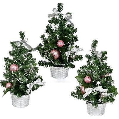 DOMMIO Vánoční stromek zdobený - růžový, 25 cm, 3 ks