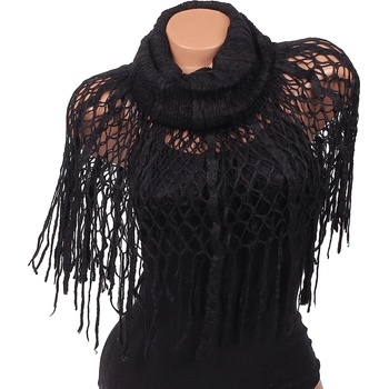 Image 1 of Плетен шал-яка в черно с ресни