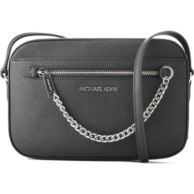 Michael Kors Jet Set Large Saffiano Leather crossbody bag Black Silver