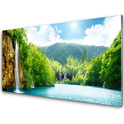 Obraz na skle Hory Les Jezero Příroda 100x50 cm