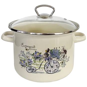 Новомосковская посуда Н-Тенджера със стъклен капак 5, 5l "romantic garden (0129439)