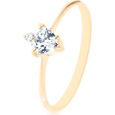Šperky Eshop Zlatý prsten broušené zirkonové srdíčko čiré barvy, drobný kulatý zirkonek S3GG156.71