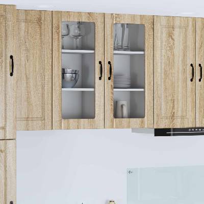 vidaXL Стенен стъклен шкаф PORTO 2 pcs Сонома дъб 40 x 31 x 80 см (885340)