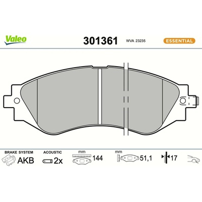 VALEO Sada brzdových platničiek kotúčovej brzdy 301361
