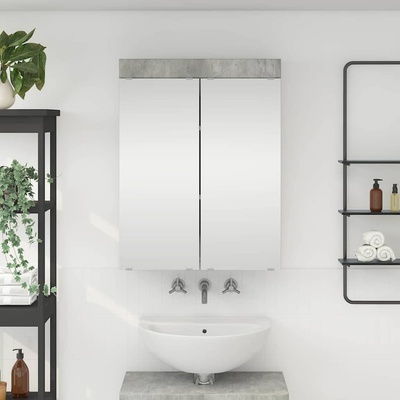 vidaXL Шкаф с огледало за баня TULUM Циментено сиво 60 x 16, 5 x 78 см (880364)