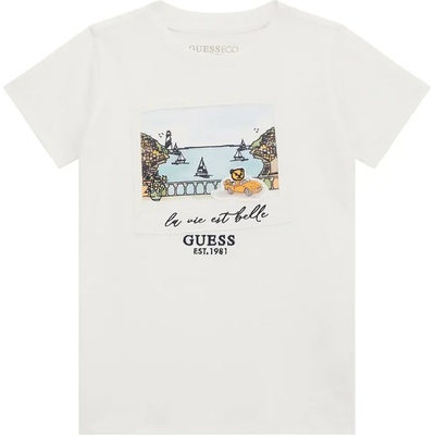 GUESS Бяла тениска с морски пейзаж и мече за мини момче Guess