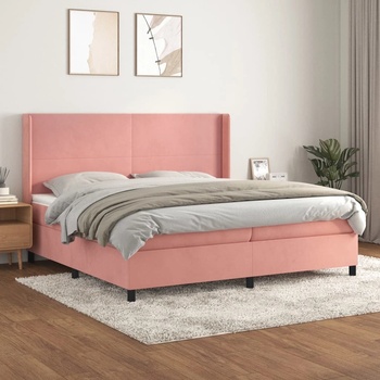 vidaXL Боксспринг легло с матрак, розово, 200x200 см, кадифе (3132584)