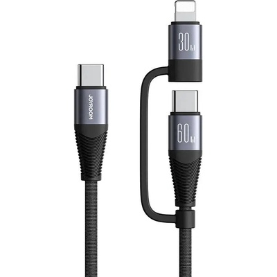 JOYROOM 2в1 кабел Joyroom SA37-1T2, 2х USB-C, 1x Lightning, 60W, 1.2m, черен (SA37-1T2 1.m Bl)