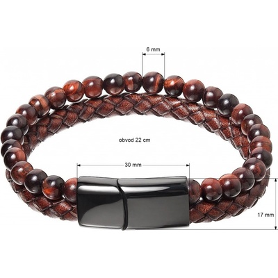 Pavona Pánský náramek s pravými kameny tygří oko a koženkovým zapleteným páskem 43022.3 hnědý