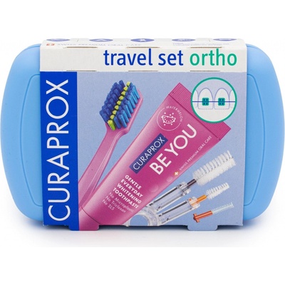 Curaprox Travel Set zubná kefka + CPS medzizubné kefky 2 ks + zubná pasta 10 ml darčeková sada, modrý