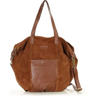 Mazzini Hnedá semišová kožená shopper taška s vreckami It bag MARCO