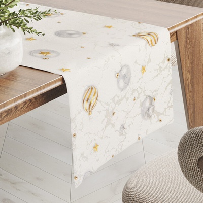 Biante Luxusný vianočný behúň Parma PM-138 Strieborno-zlaté vianočné banky na strieborno-krémovom 45x180 cm