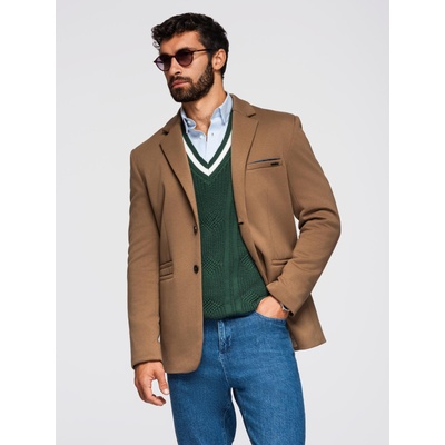 Ombre Clothing Мъжко плетено яке в приталено кроене - светло кафяво V4 OM-BLZB-0100 Ombre Clothing Ombre Clothing | Kafyav | МЪЖЕ | S