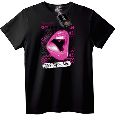 NOONEBRAND Тениска Кралица на Клюките с Устни - 6XL, Black
