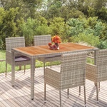 vidaXL Градинска маса с дървен плот сива 150x90x75 см полиратан (319902)