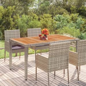 vidaXL Градинска маса с дървен плот сива 150x90x75 см полиратан (319902)