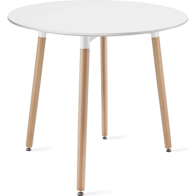WELLHOX Okrúhly stôl KAMI 80 cm biely prírodné nohy